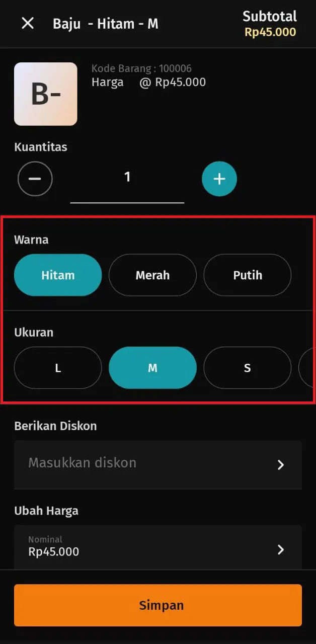 membuat produk berdasarkan Variant